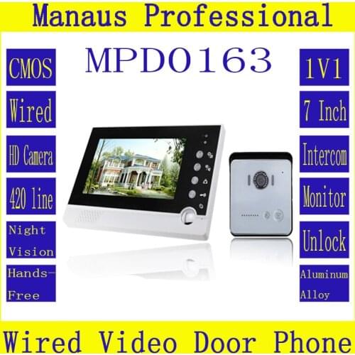 1V1 Video Doorphone support to Mic&Speaker 7inch color display screen Handfree intercom Motion detector action with Camera D163b