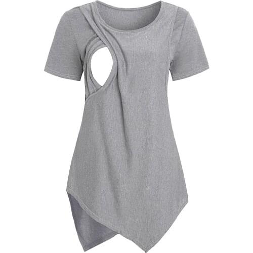 Women Maternity Short Sleeve irregular Hem Nursing T-shirt Top For Breastfeeding summer zwangerschaps kleding vetement femme
