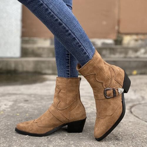 Women Pointed Toe Ankle Boots 2020 Womens Suede Buckle Short Boot Autunm Winter Woman Casual Female Zip Ladies Shoe Plus Size