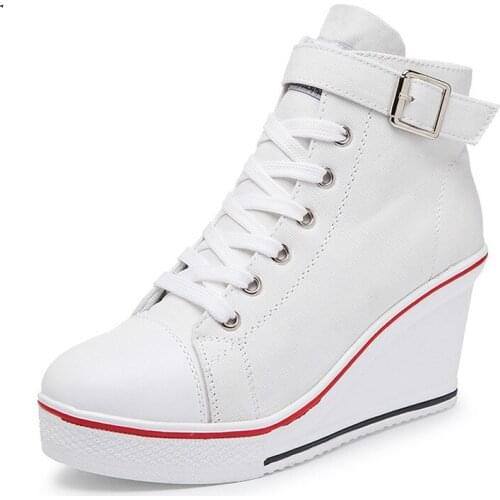 New Invisible High Heels Women Wedge Casual Shoes 6 Colors Canvas Fashion Lace Up Platform Sneakers Spring Flat Side Zipper Shoe
