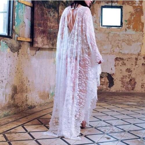 2021 Hot Fashion New Women Lace Chiffon Kimono Beach Bikini Cover Up Wrap Beachwear Mesh Long dress