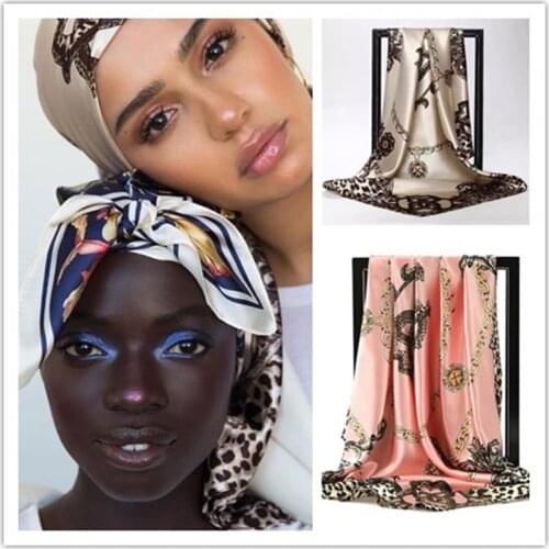 2021 Silk Scarf Women Print hair neck Square Scarves Office Ladies Shawl Bandanna Muslim Hijab Handkerchief muffler foulard