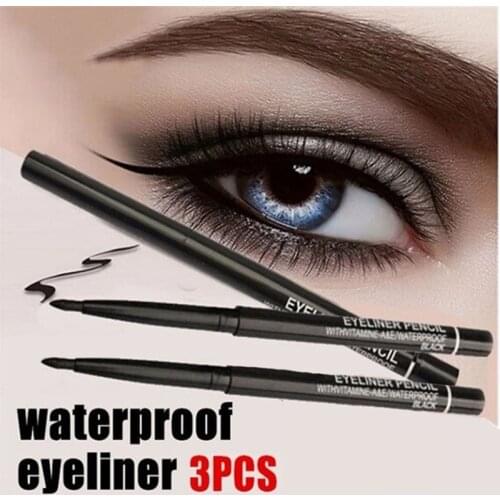 3PCS Womens Waterproof Retractable Rotary Eye Liner Eyeliner Pencil Makeup Natural Long Lasting Professional Cosmetic Tool
