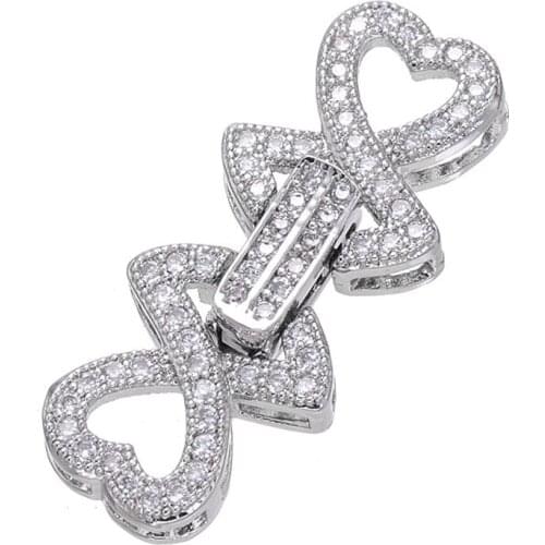 Fashion Silver Rhinestone Heart Clasps Hooks Fit For Hand Made DIY Multi-Strand Pearls Necklace Bracelet Making Accessories