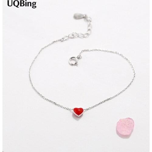 Free Shipping 925 Sterling Silver Chain Bracelets Red Beads Heart Charm Bracelets Jewelry Srebrna bransoletka pulsera de plata