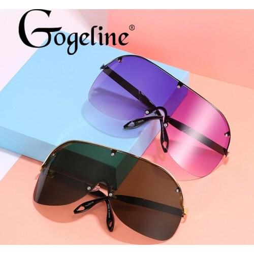 Oversized Rimless Sunglasses One-piece Large Metal Frame Sun Glasses Outdoor Windproof Luxury Lady Eyewear UV400 Shades