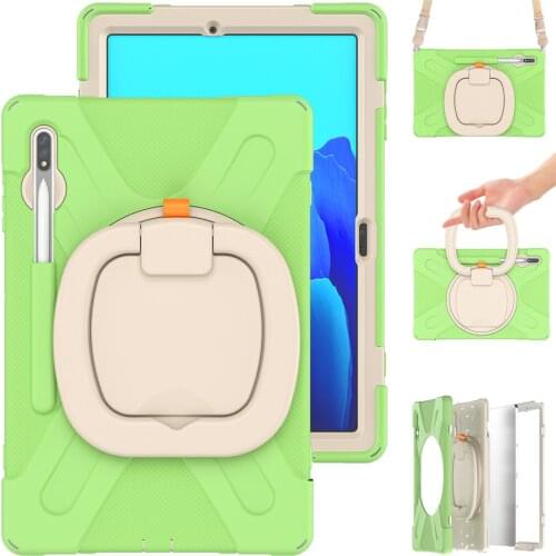 Tablet Case For Samsung Galaxy Tab S7 Plus 12.4 T970 T975 2020 360 Rotatable Kickstand with Neck Strap protection Caver+Gift Pen