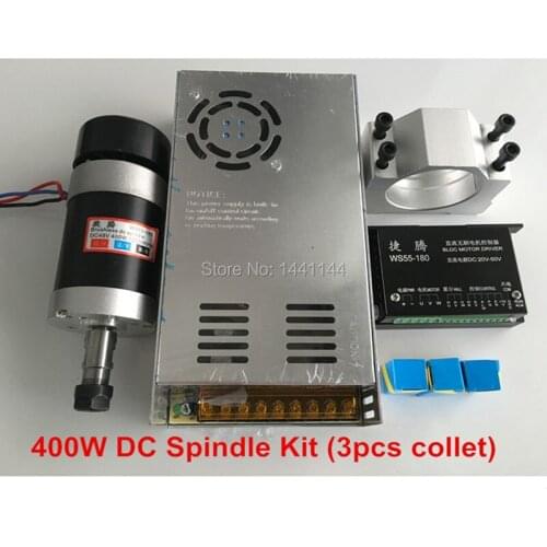 CNC Spindle Brushless 400W ER11 Collet Spindle Motor + Switching Power Supply + Motor Driver + 55MM Clamp + 3pcs ER11 Collet