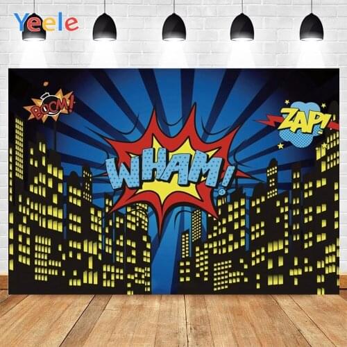 Yeele Baby Birthday Poster Superhero Party Night City Scene Photographic Backgrounds Photography Backdrops For Photo Studio Prop
