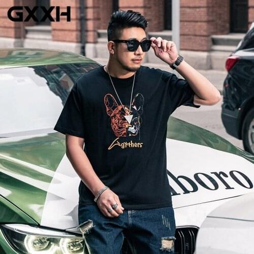 100% Cotton T Shirt Mens Casual Puppy Head Animal Embroidery Shirts Men GXXH Brand Short Sleeve Man Tops Tees Male Clothes 7XL
