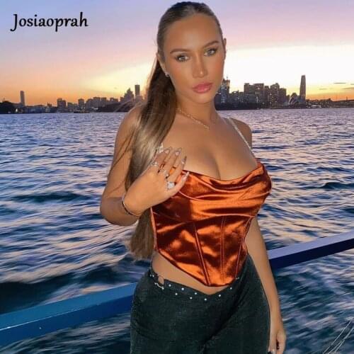 Josiaoprah Stretch Satin Diamond Chain Sling Slim Fit Corset Sexy Crop Top Women Short Corset Top Female 2021 Summer Mujer