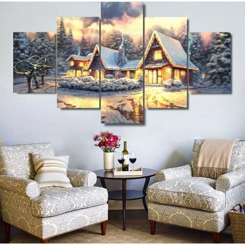 Christmas Village Nightscape 5 pcs Modern Home Wall Decor Canvas Picture Art HD Print Painting On Canvas for Living Room