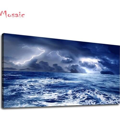 Ocean Waves Lightning Storm Weather Diamond painting cross stitch kits Diamond embroidery mosaic painting Seascape Scenery