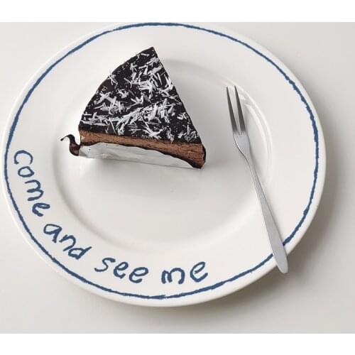 Ceramic Round Letter Cake Plate Korean Breakfast Hand Painted Salad Plate 8 Inch Doodle Ceramic Fruit Dish Kitchen Accessories