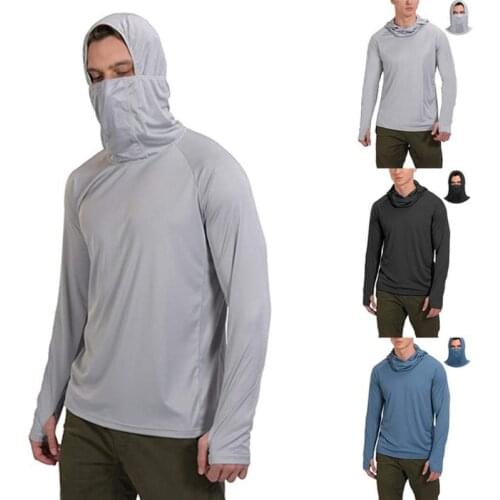 Summer Mens Breathable Lightweight Sun-protective Clothing Hooded With Mask Outdoor Fishing Long Sleeve Shirt Jacket Clothes