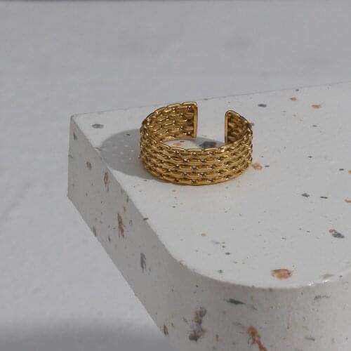 Trendy Stainless Steel Gold Plated Adjustable Braided Open Perforated Breathable Rings For Women Girls Party Jewelry Gift