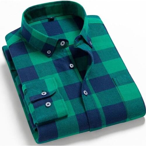 Mens Fashion Brushed Flannel Plaid Button Down Shirts Soft 100% Cotton Long Sleeve Thick Gingham Casual Shirt Fashion