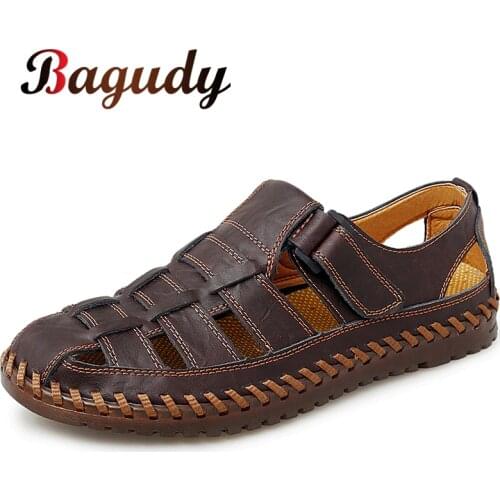 Summer Genuine Leather Men Sandals 2020 Leisure Beach Men Shoes High Quality Breathable Sandals The Mens Sandals Big size 39-47