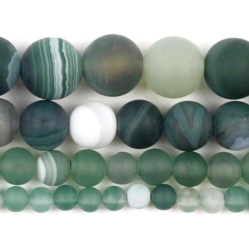 Natural Frosted Green Striped Agates Stone Beads Round Loose Spacer Beads For Jewelry Making 4/6/8/10/12mm DIY Bracelet Handmade
