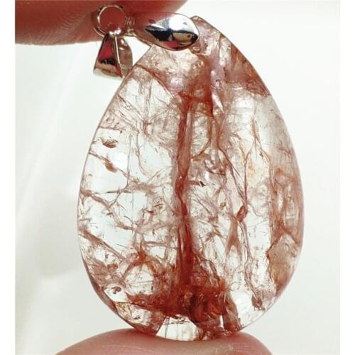 Genuine Natural Red Yellow Limonite Phantom Quartz Pendant 33x23x10mm Clear Bead For Women Man Water Drop Necklace AAAAA