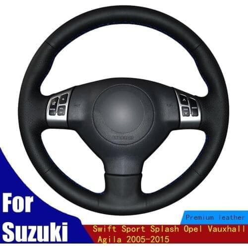 Hand-stitched Car Steering Wheel Cover Black Genuine Leather For Suzuki Swift Sport Splash Opel Vauxhall Agila 2005-2015