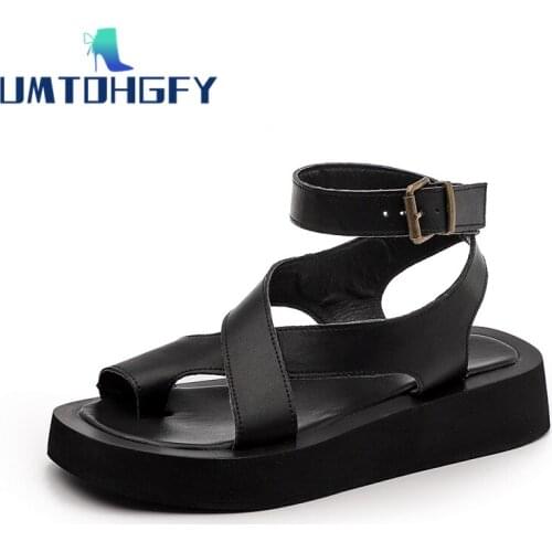 Punk Retro Gladiatro Sandals Women Genuine Leather 2021 Summer New Clip Toe Sandals Ladies Roman Women Shoes Muffin Sandals