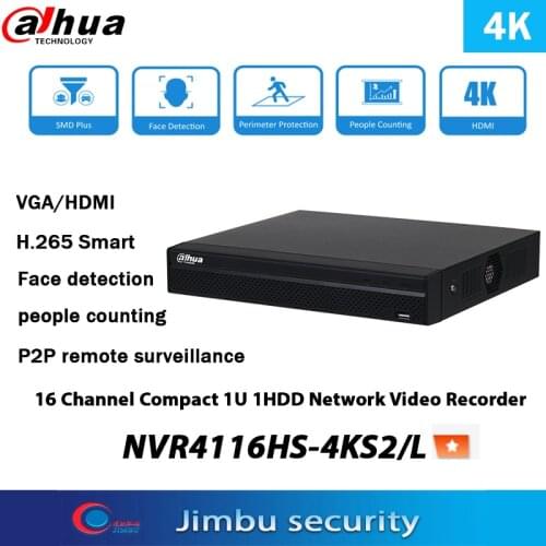 Dahua NVR Video recorder NVR4116HS-4KS2/L 16Ch 4K 8MP Smart H.265+ New 4.0 user interface2.1 Face detection people counting