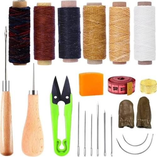 Imzay 23PCS Leather Sewing Tools Waxed Thread Leather Sewing Needles Big Eye Needles Curved Needles Leather Sewing Tools Kit