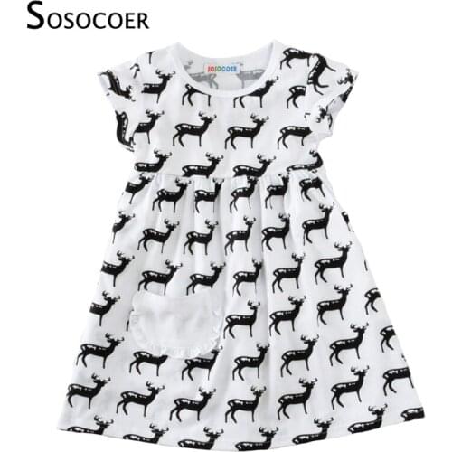 SOSOCOER Baby Girls Dress Summer Fashion Reindeer Kids Dresses Children Clothes Cartoon Animal Deer Toddler Girl Dress Costumes