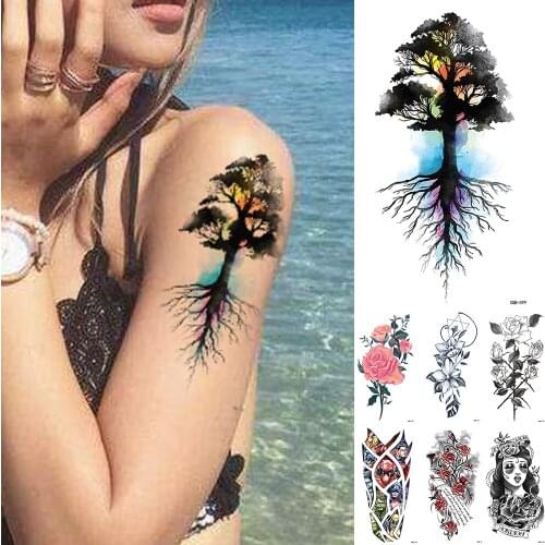 Tree of Life Temporary Tattoo Sticker ,Waterproof Flower Flash Tatto, Rose Body Art Arm Fake Tatoo Women Men