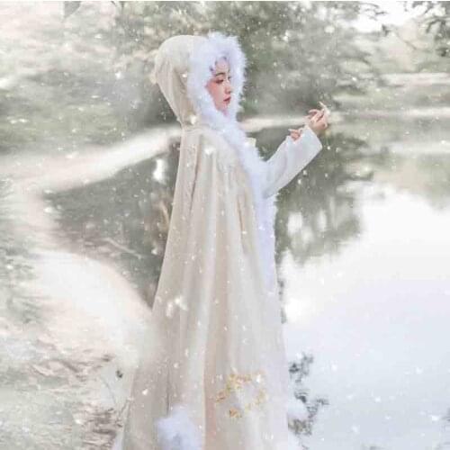 Hanfu Cloak Women Chinese Traditional Winter Warm Thick Pink&Beige Hanfu Hooded Cloak Cape Female Christmas Costume For Women