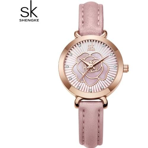 Shengke Women Watches Fashion Flower Dial Case Ladies Watch Top Luxury Brand Japan Movment Quartz Female Pink Clock Reloj Mujer