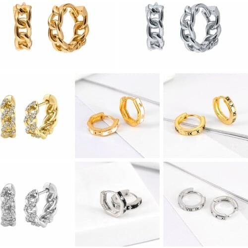 925 Sterling Silver Chain Hoop Earrings Geometric Round Prevent Allergy Earrings For Women Female Fashion Jewelry