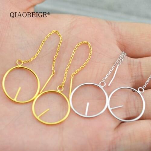 QIAOBEIGE diy pearl Top Quality round Ear Line Fashion Jewelry Wholesale Authentic 925 Sterling Silver Pending Drop Earrings