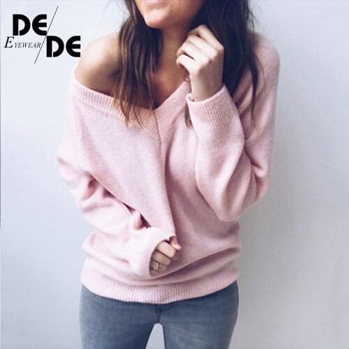 Autumn Winter Fashion Womens Sweater Casual Knitted Sweater Women Streetwear V Neck Long Sleeve Pullovers Loose Solid Coat