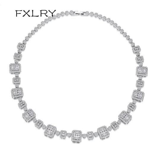 FXLRY Gorgeous Fashion Women Choker Necklace Full AAA Cubic Zircons Cuban Link Chain for Female Party Jewelry