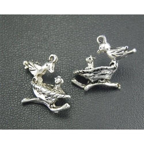 10pcs Silver Color Bird Nest Charm Jewelry Making DIY Handmade Craft 16x22mm A1786