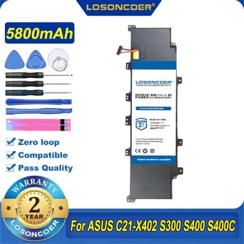 100% Original LOSONCOER 5800mAh C21-X402 Laptop Battery For ASUS C21-X402 S300 S400 S400C S400CA S400E X402 X402C X402CA