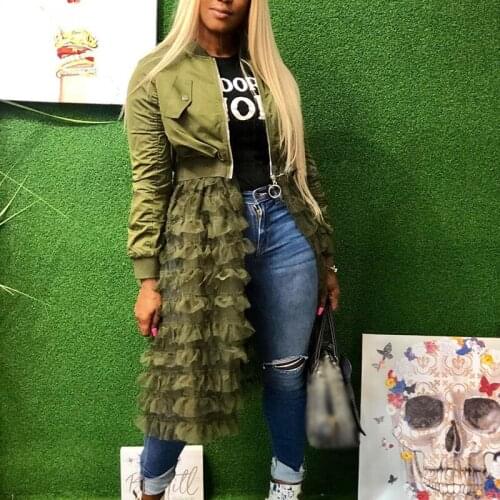 2021 New Patchwork Lace Ruffle Jacket For Women O Neck Long Sleeve Solid Casual Mesh Jackets Female Fashion New Clothing 2020