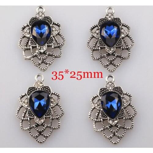 Charm 5pcs Pendant Design Royal Blue crystal Rhinestone buttons Metal Wedding Dress DIY decoration button accessories