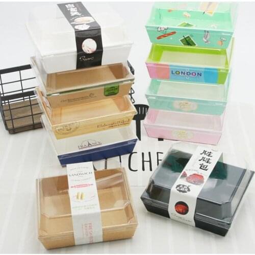 500sets Sandwich Box Salad Dessert Hotdog Cake Packaging Boxes with Transparent Lids Kraft Cardboard Paper Gift Box SN2757