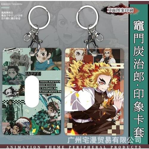Anime Demon Slayer Kimetsu no Yaiba Tanjirou Nezuko Acrylic Cards Holder Bus Pass Business Card Case Keychain Bags Pendant