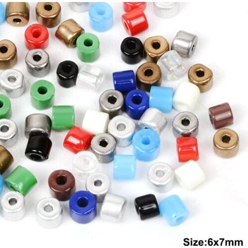 6x7MMColorful Cylinder Big Hole Beads Rondelle Loose Charm Spacer Beads For Jewelry Making Diy European Bracelet Accessories
