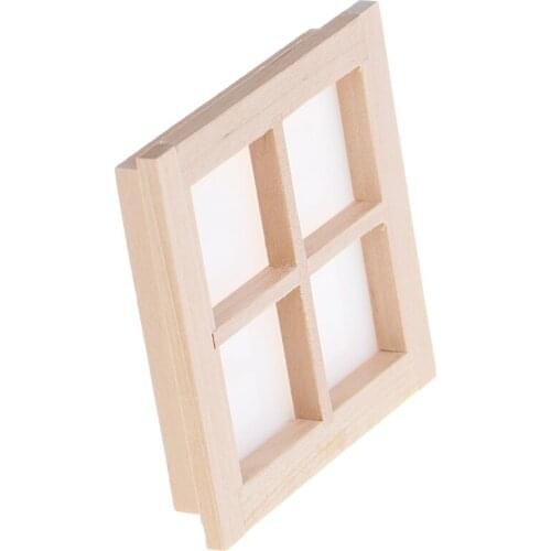 HOT Sale Dollhouse Miniature Wooden 4 Pane Window Pretend Furniture Toy DIY Dollhouse Accessory