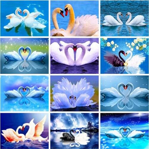 HUACAN DIY Diamond Painting Kit Swan Handmade Gift 5D Diamond Embroidery Cross Stitch Animal Mosaic Heart Wall Art