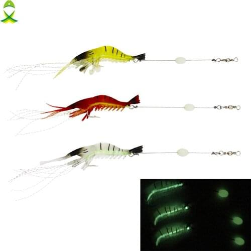 JSM 10 pcs/lot silicone fishing lure Built-in Hook luminous Shrimp bait kit Noctilucent Shrimp sea fishing lure Sabiki rig
