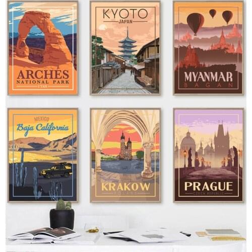 City Famous View Canvas Painting Rome Malta Seoul Japan Norway Wall Art Retro Posters and Prints Pictures for Living Room Decor