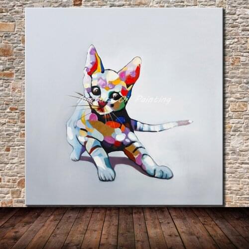 Mintura Frameless Pictures Hand Painted Cat Animal Oil Painting On Canvas Modern Abstract Wall Art For Living Room Home Decor