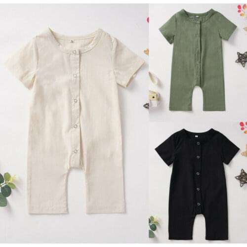 Newborn Infant Baby Boy Girls Button Romper Jumpsuit Playsuit Sunsuit Clothes Summer Short Sleeve Baby Clothing