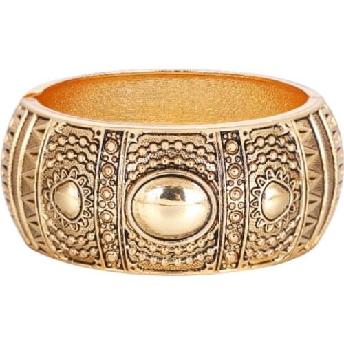 Cool Vintage Boho Style Geometric Patterns Tibetan Tibet Totem Bracelets Elegant Round Metal Cuff Bangles Women Jewelry